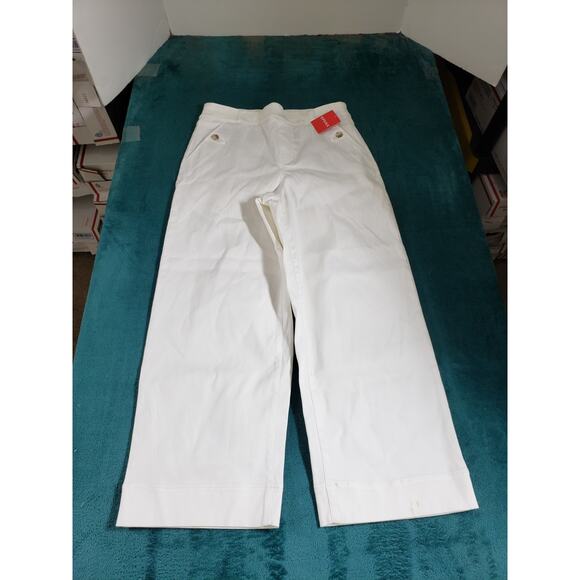 Spanx Jeans Size Medium Petite Women White Pants Stretch Cropped Wide Leg NWD - Picture 1 of 15